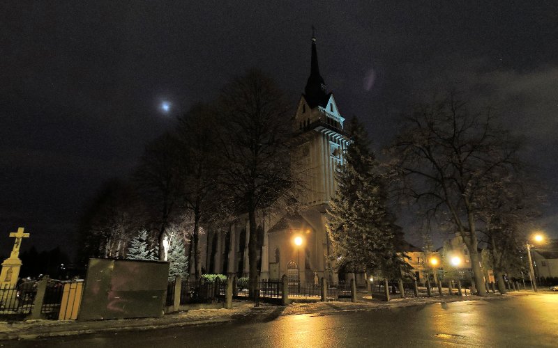 Panorama 360 - Kościół św. Jana Chrzciciela w Komorowicach nocą - Bielsko-Biała